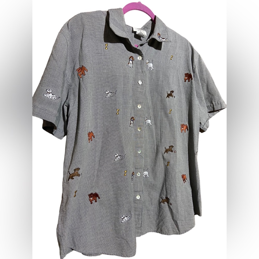 !!SOLD!!Vintage Embroidered Dog Button Up Shirt Womens 2X - Picture 3 of 9